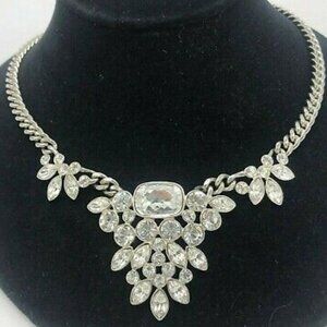 Givenchy Signed Large Crystal Silver-Tone Chain Link Collar Runway Necklace